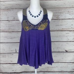 Free People Purple Sequin Shark Bite Hem Tank S